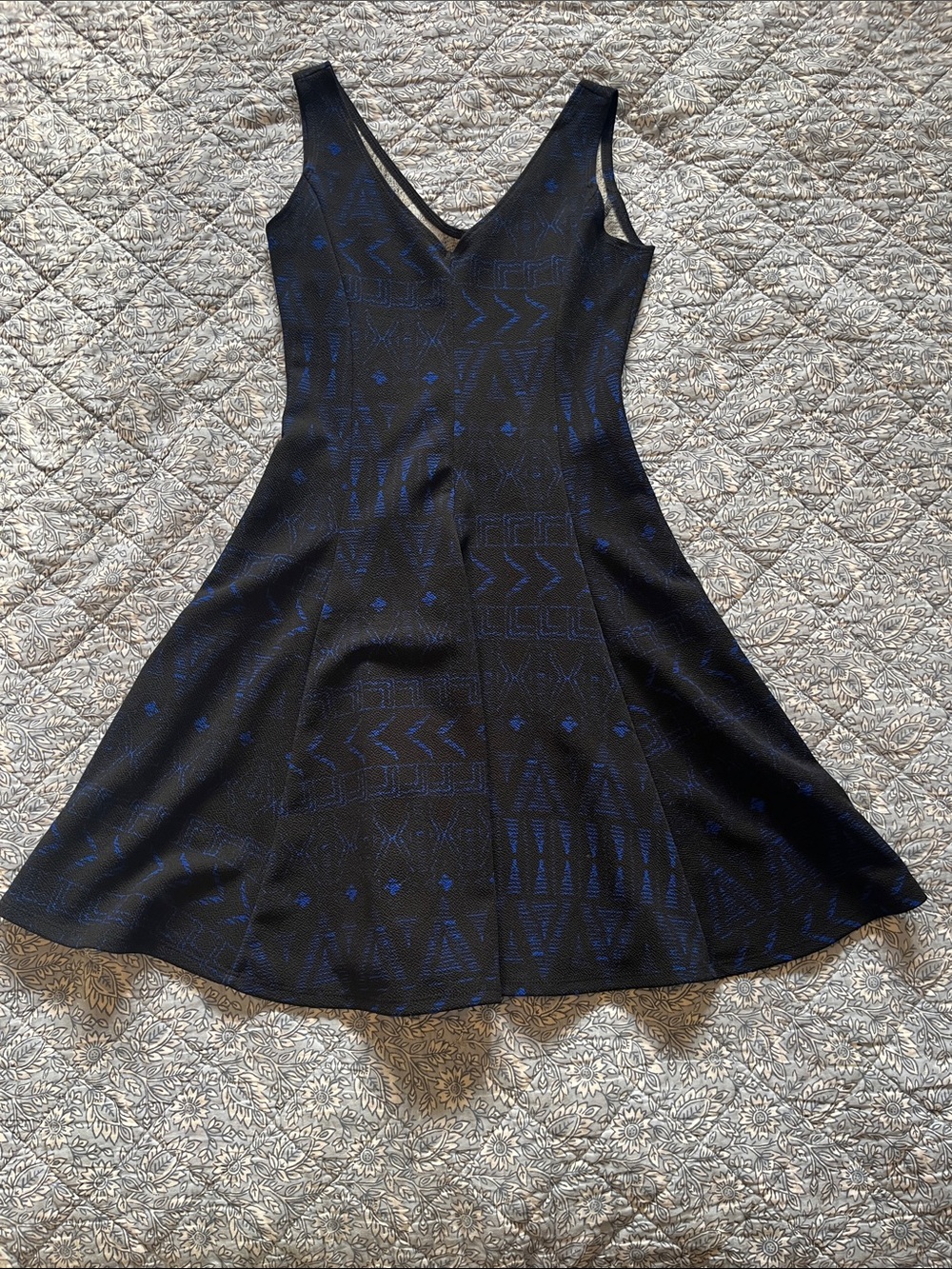Rebel Sugar Black Dress with Blue Geometric Accents